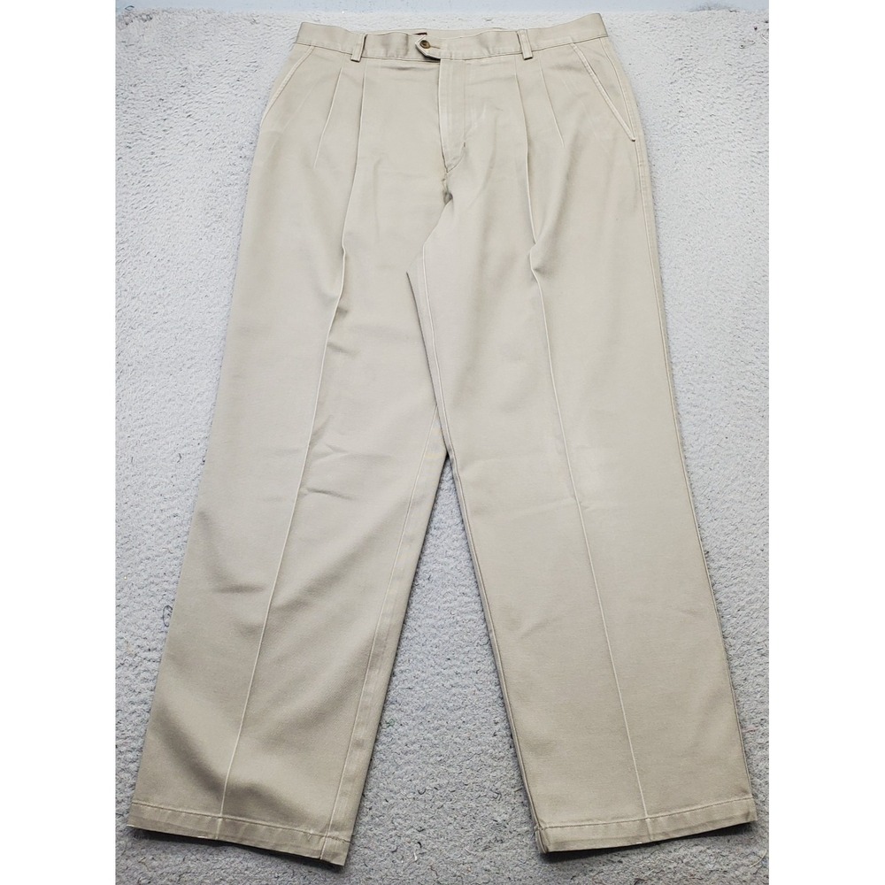 Nordstrom Chino Pants Mens 36x32 Tan Pleated Straight Leg Smartcare Performance